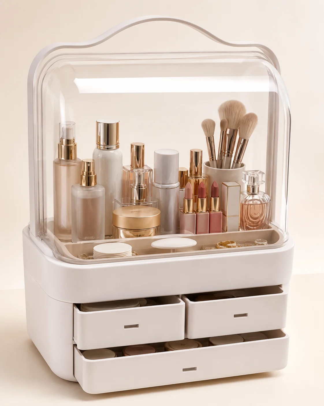 Cosmetic Organizer with Transparent Cover and Drawers